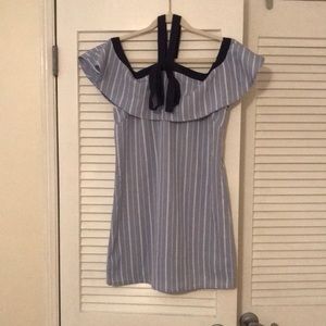 Off the shoulder blue & white dress